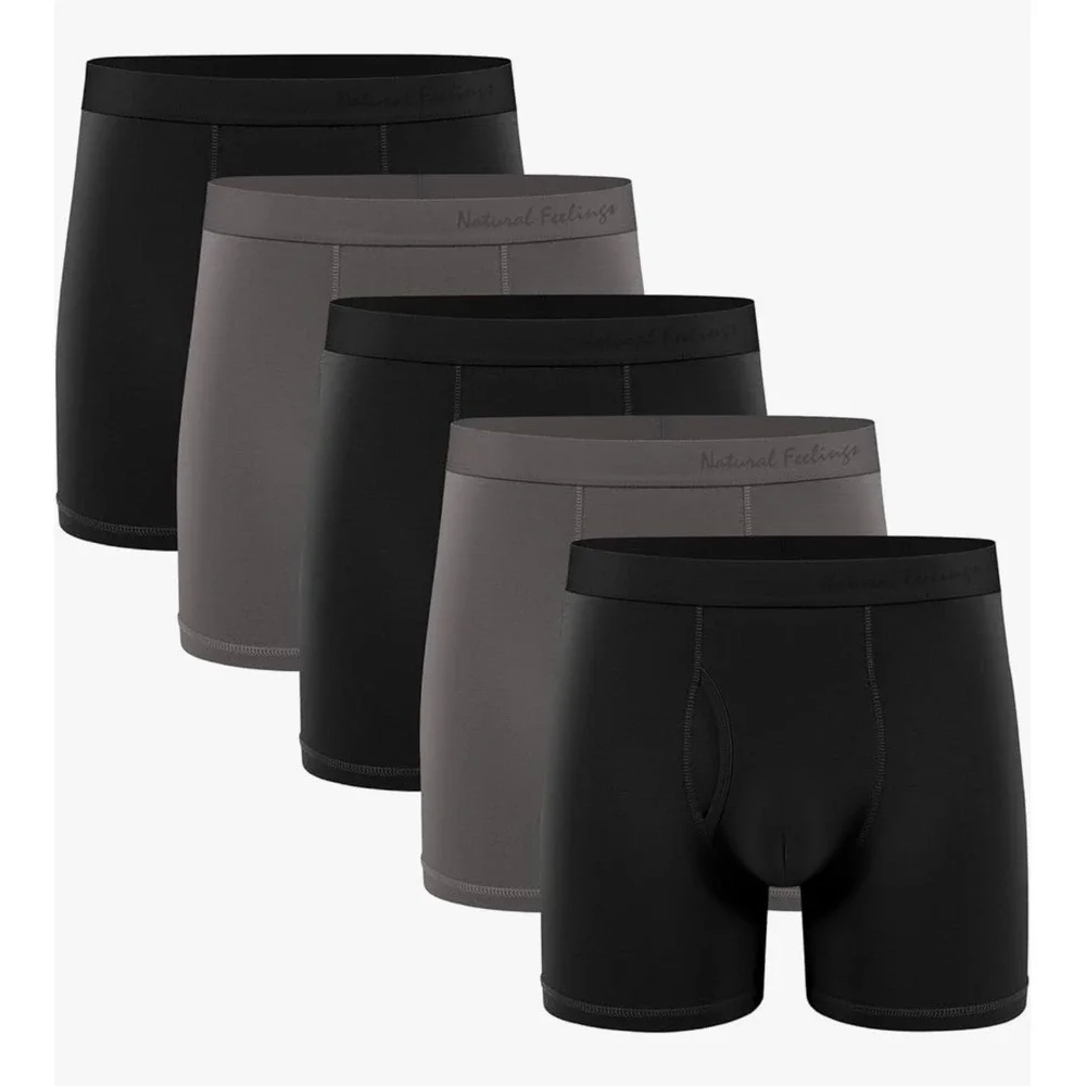 Natural Feelings Mens Boxer Briefs 5 Pack Black Grey Cotton‎ Stretch 3XL